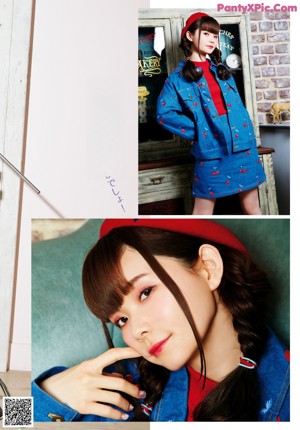 A girl in a red beret holding a lollipop.
