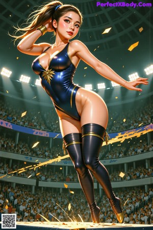 A woman in a pink bikini standing in front of a crowd.