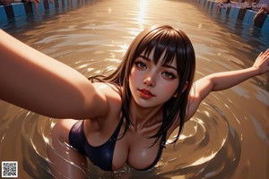 A woman in a swimming pool with big tits.