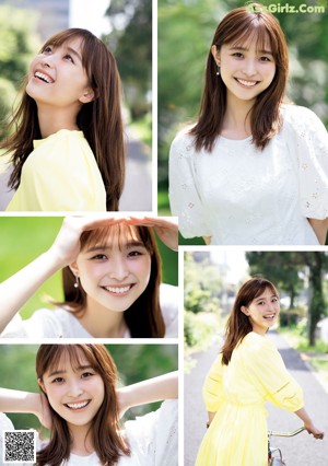 A young woman in a yellow shirt smiles at the camera.