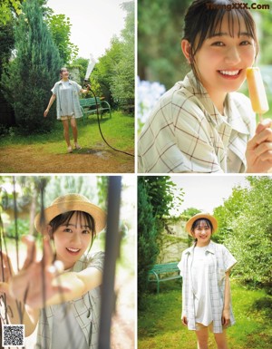 A woman in a white shirt is smiling and posing for a magazine.