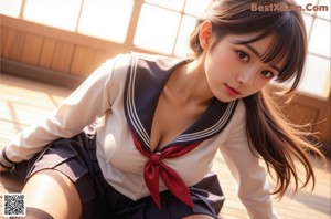 a sexy anime girl in a school uniform posing for the camera