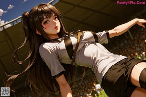 a girl with long brown hair and a white shirt
